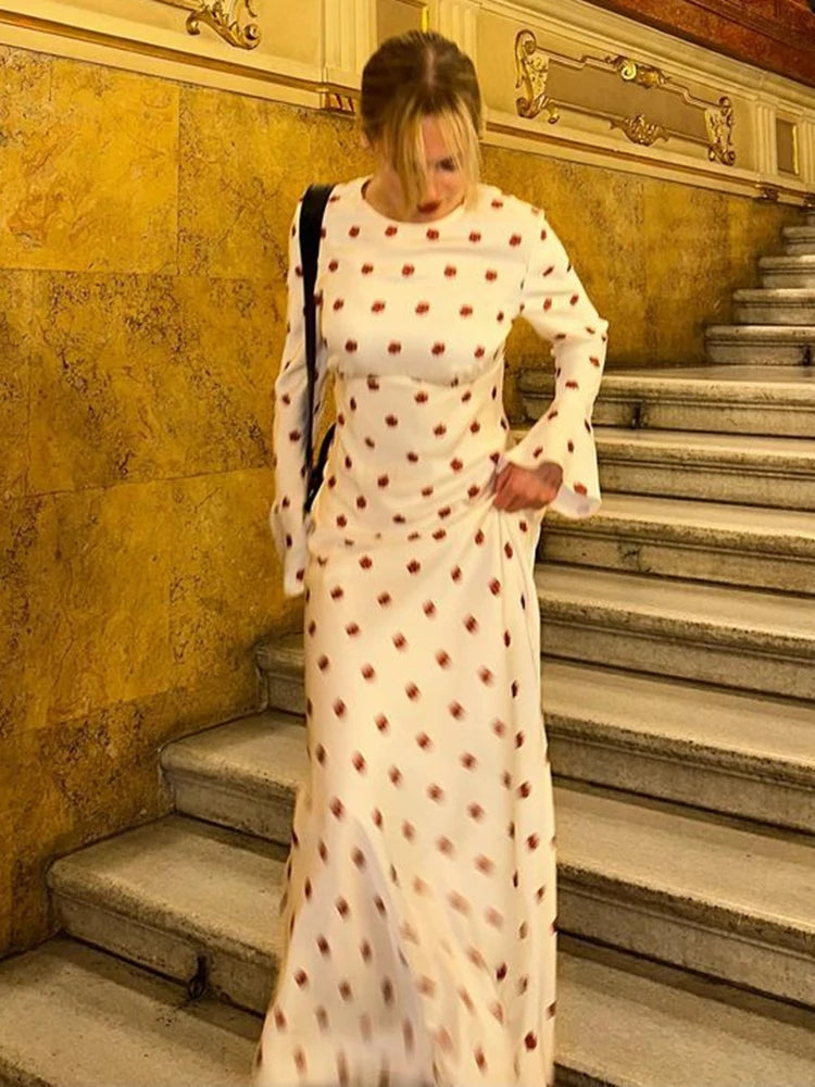 Autumn/winter Long Sleeve Printed Evening Dress Bodycon Flare Sleeves Long Dress Party Vestidos