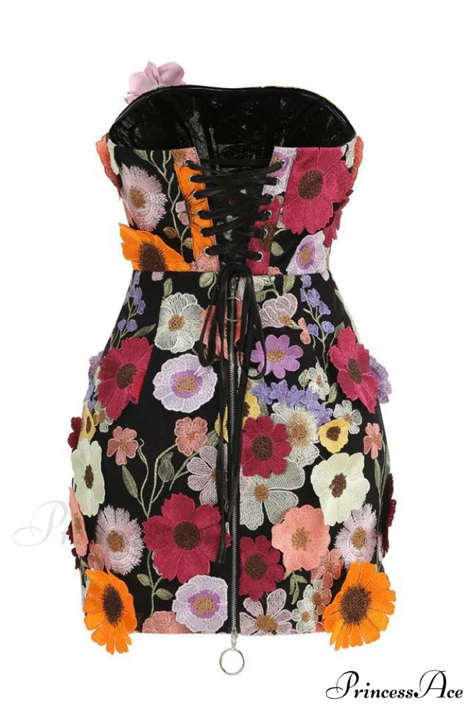 3d Embroidery Charming Tube Mini Dress