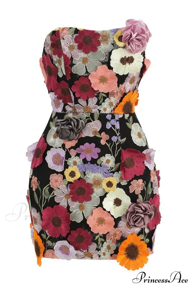 3d Embroidery Charming Tube Mini Dress