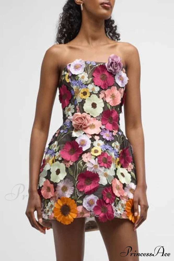3d Embroidery Charming Tube Mini Dress