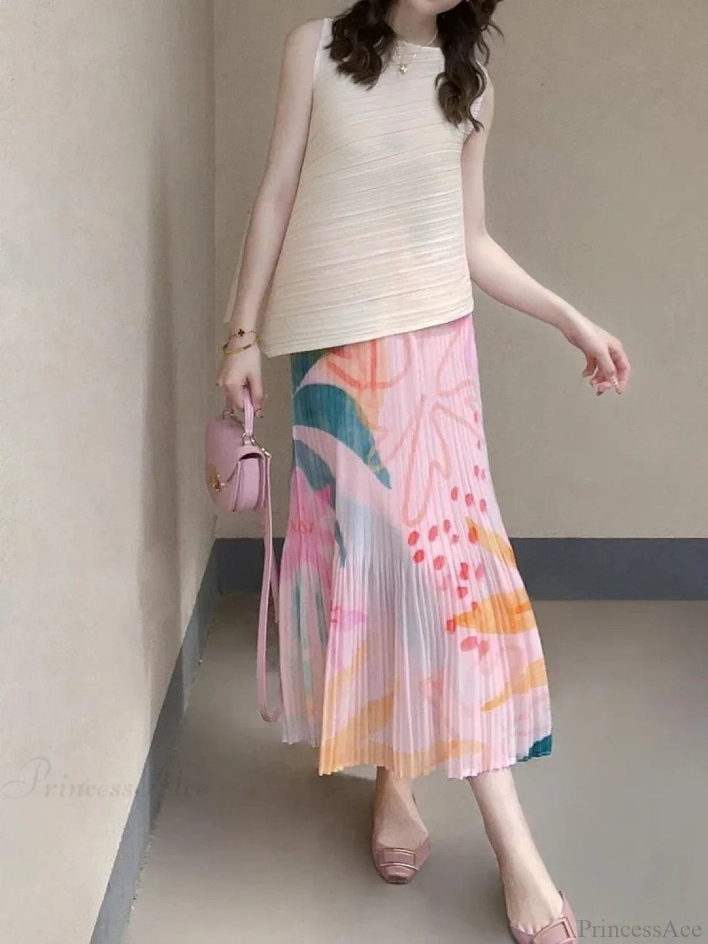 Pleated Slimming High Waist Beach Comfort Skirt