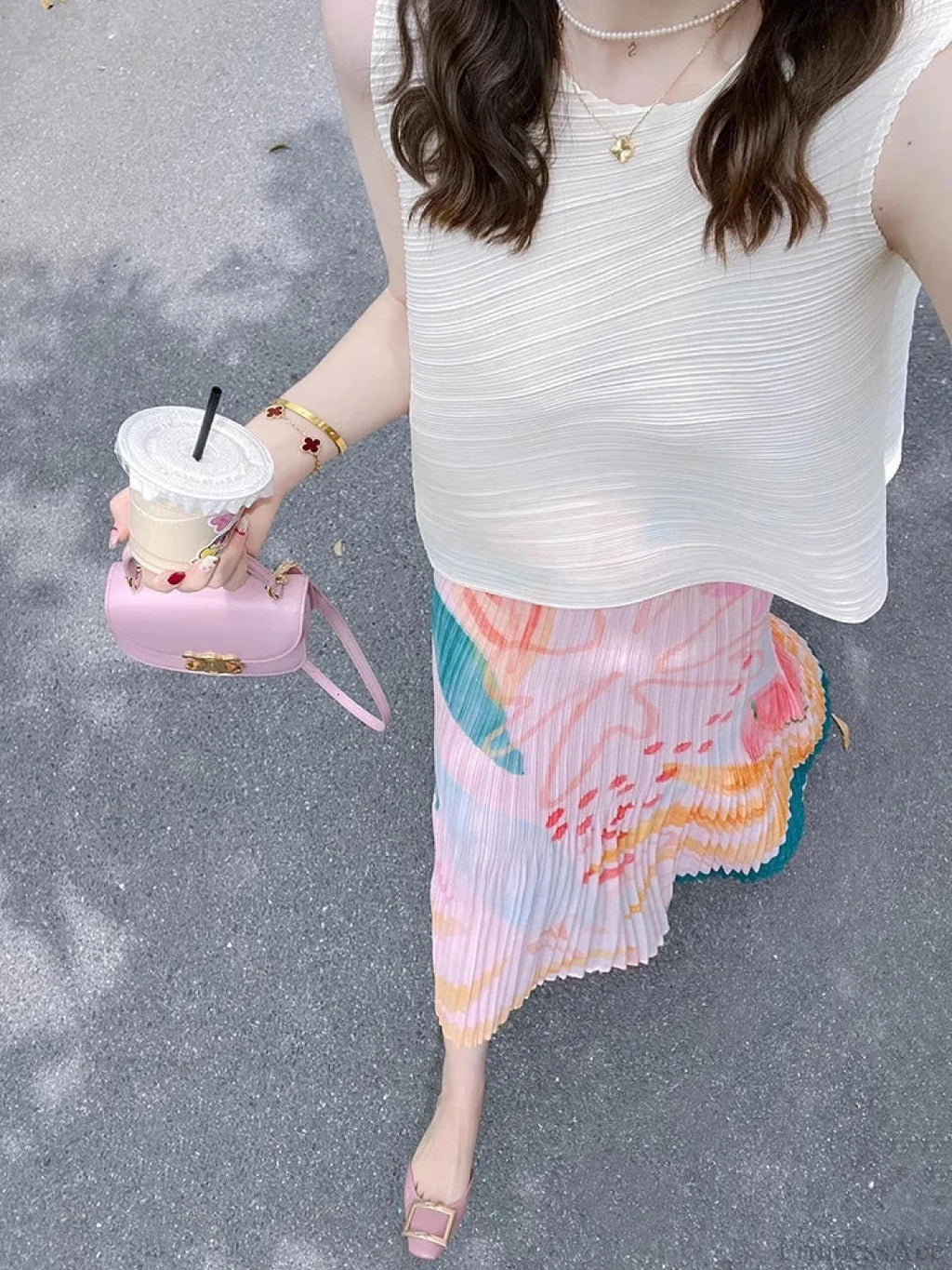 Pleated Slimming High Waist Beach Comfort Skirt