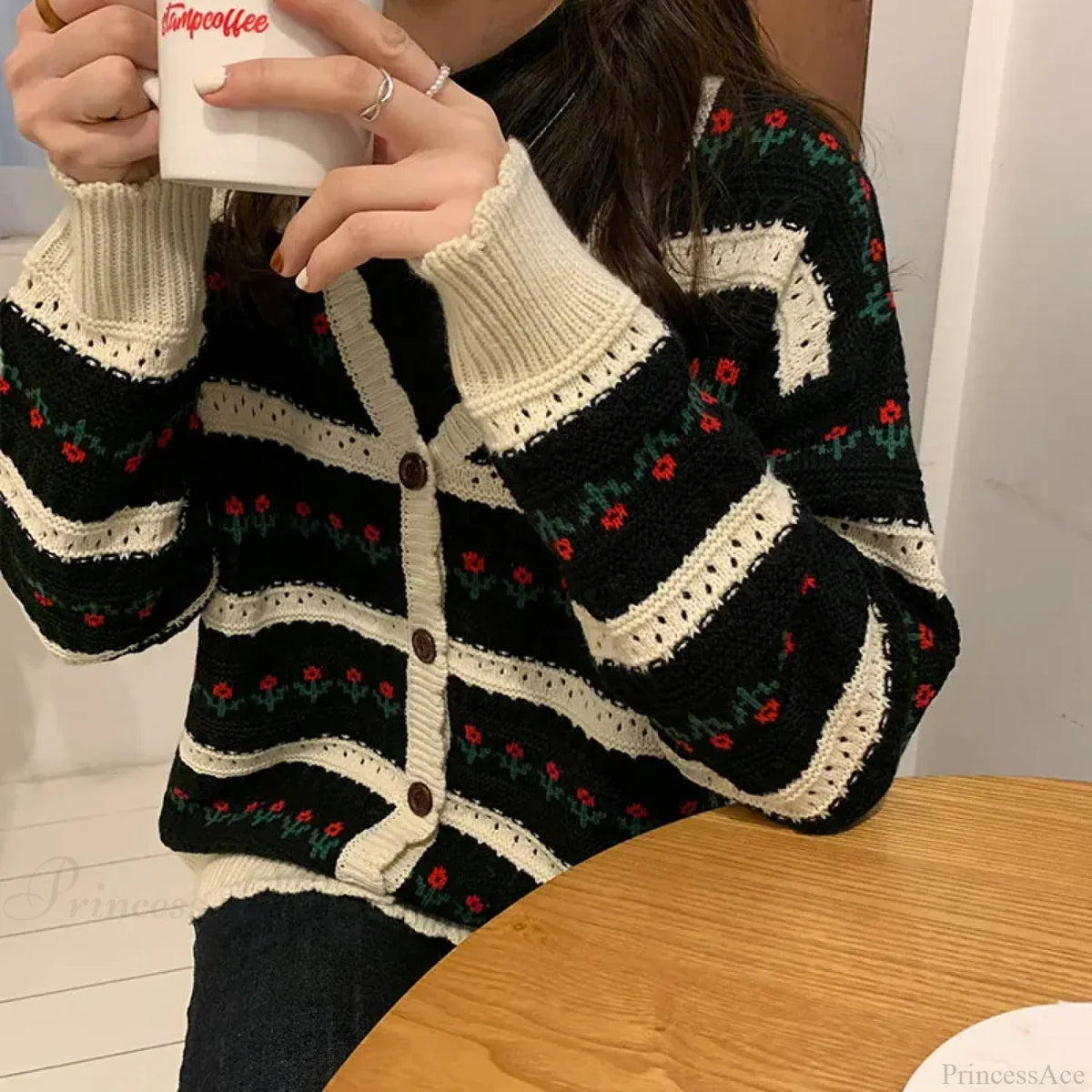 Striped Textured Button Front Cardigan