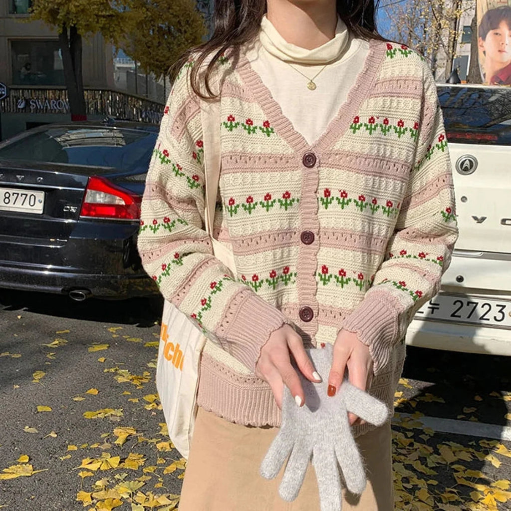 Striped Textured Button Front Cardigan