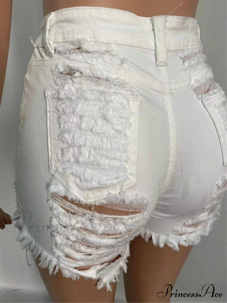 For Warm-season Waist High Denim Hole Pants Out Ripped Hollow Shorts