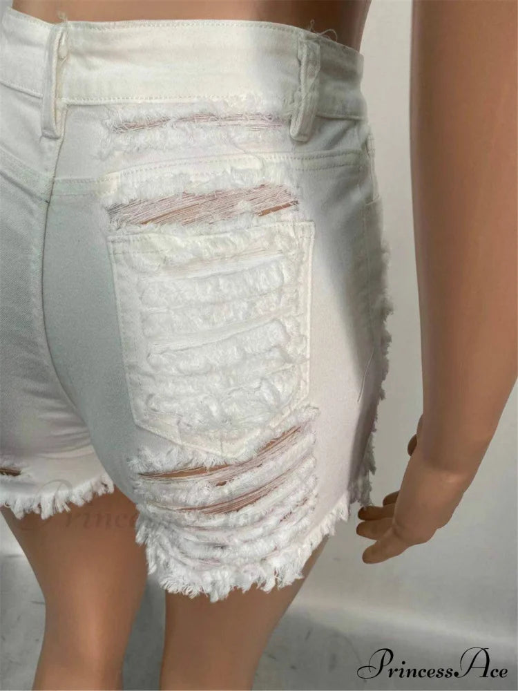 For Warm-season Waist High Denim Hole Pants Out Ripped Hollow Shorts