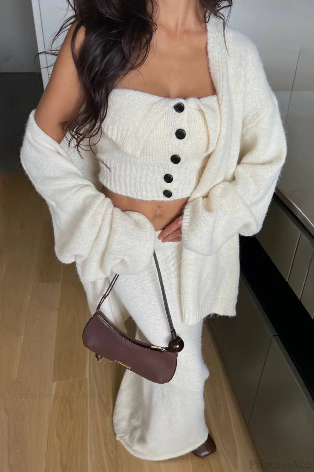 Fur Soft Slouchy Bralette Maxi Cardigan Three Piece Set