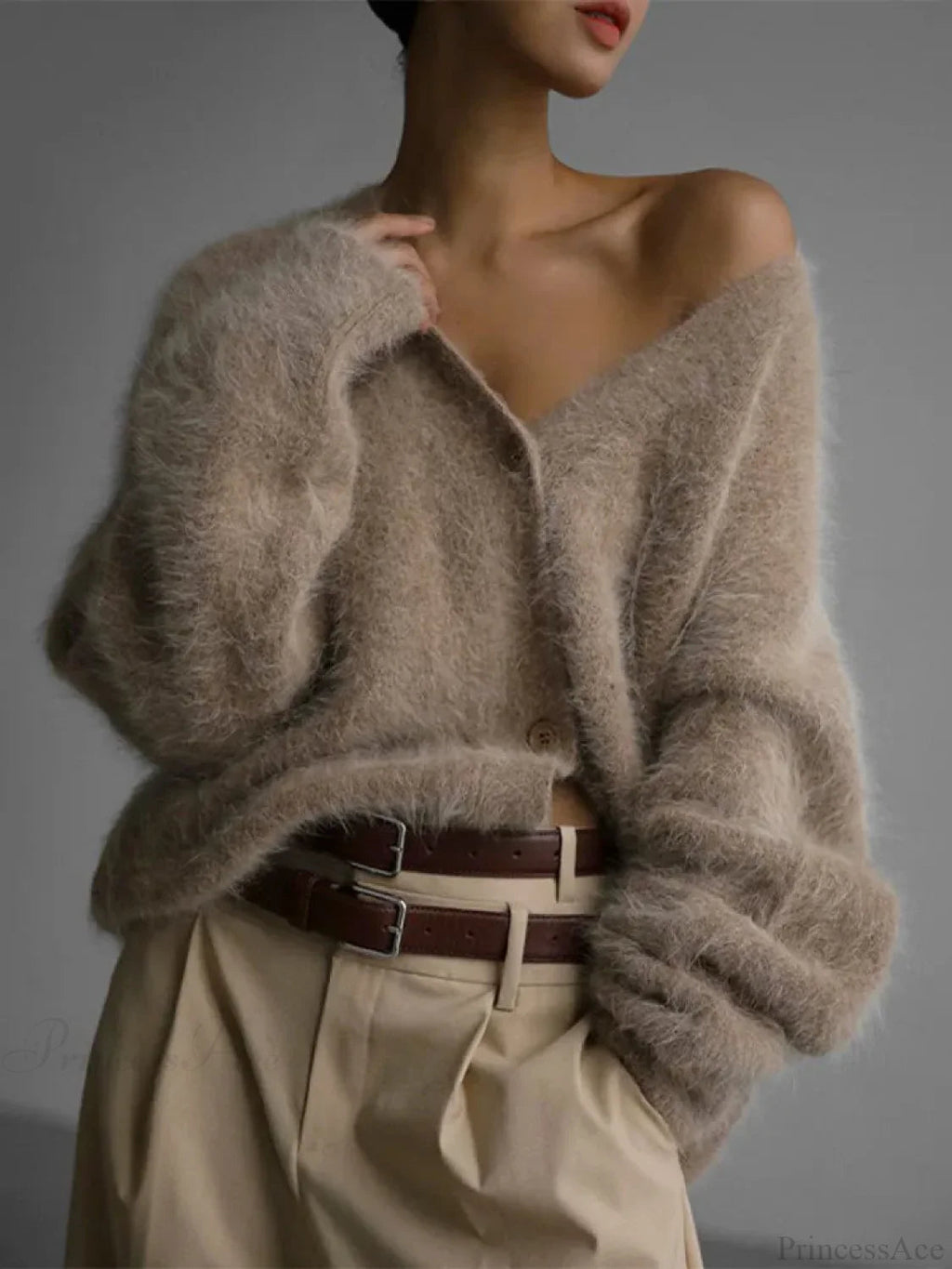 Furry Button Long Sleeve Cardigan
