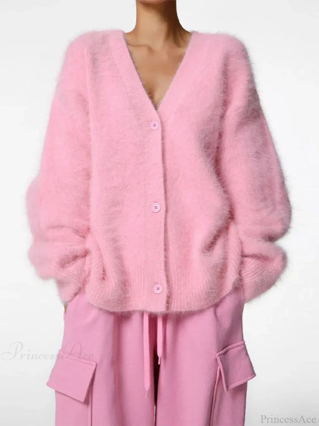 Furry Button Long Sleeve Cardigan