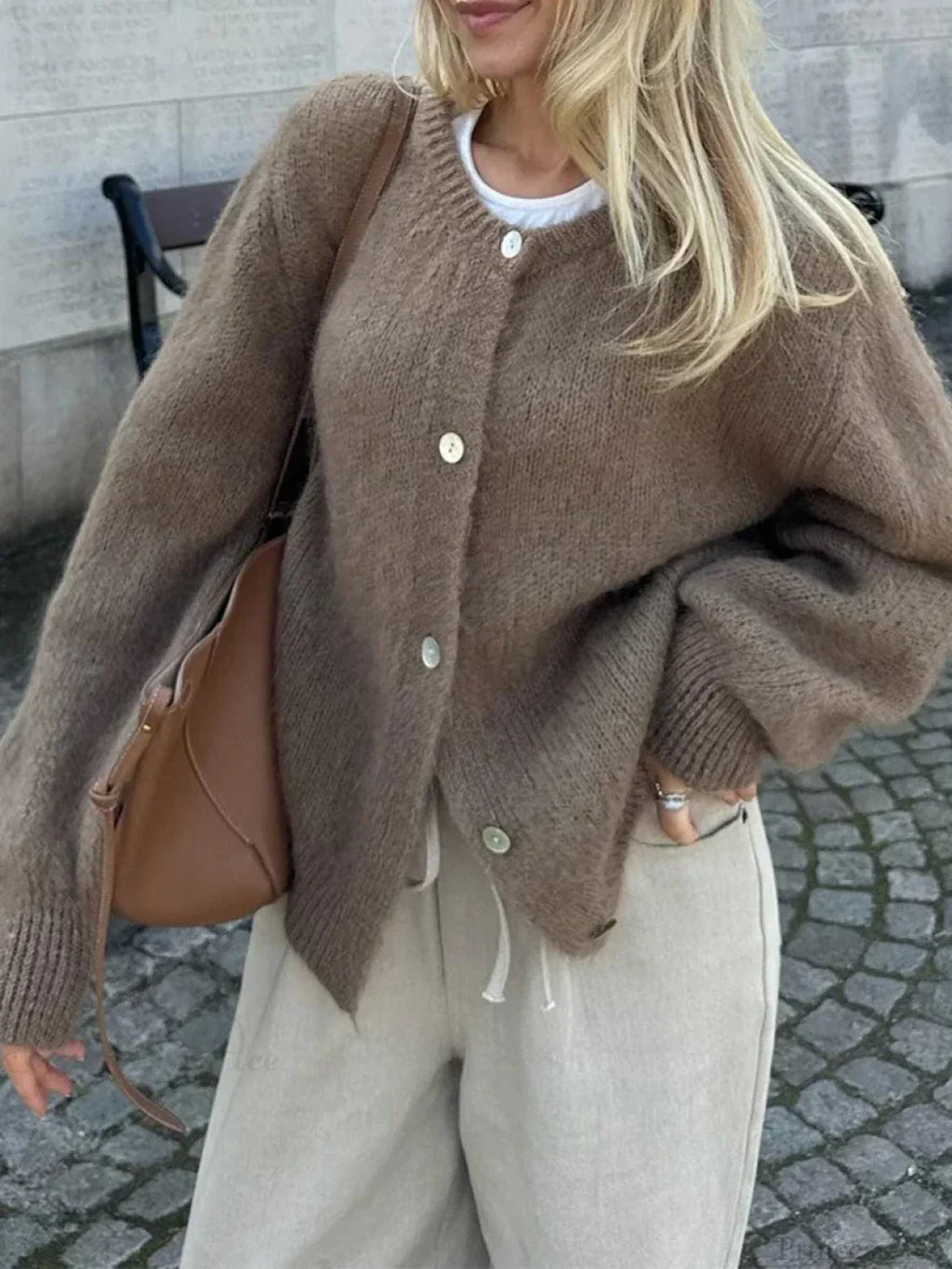 Fuzzy Button-down Long Sleeve Knit Cardigan