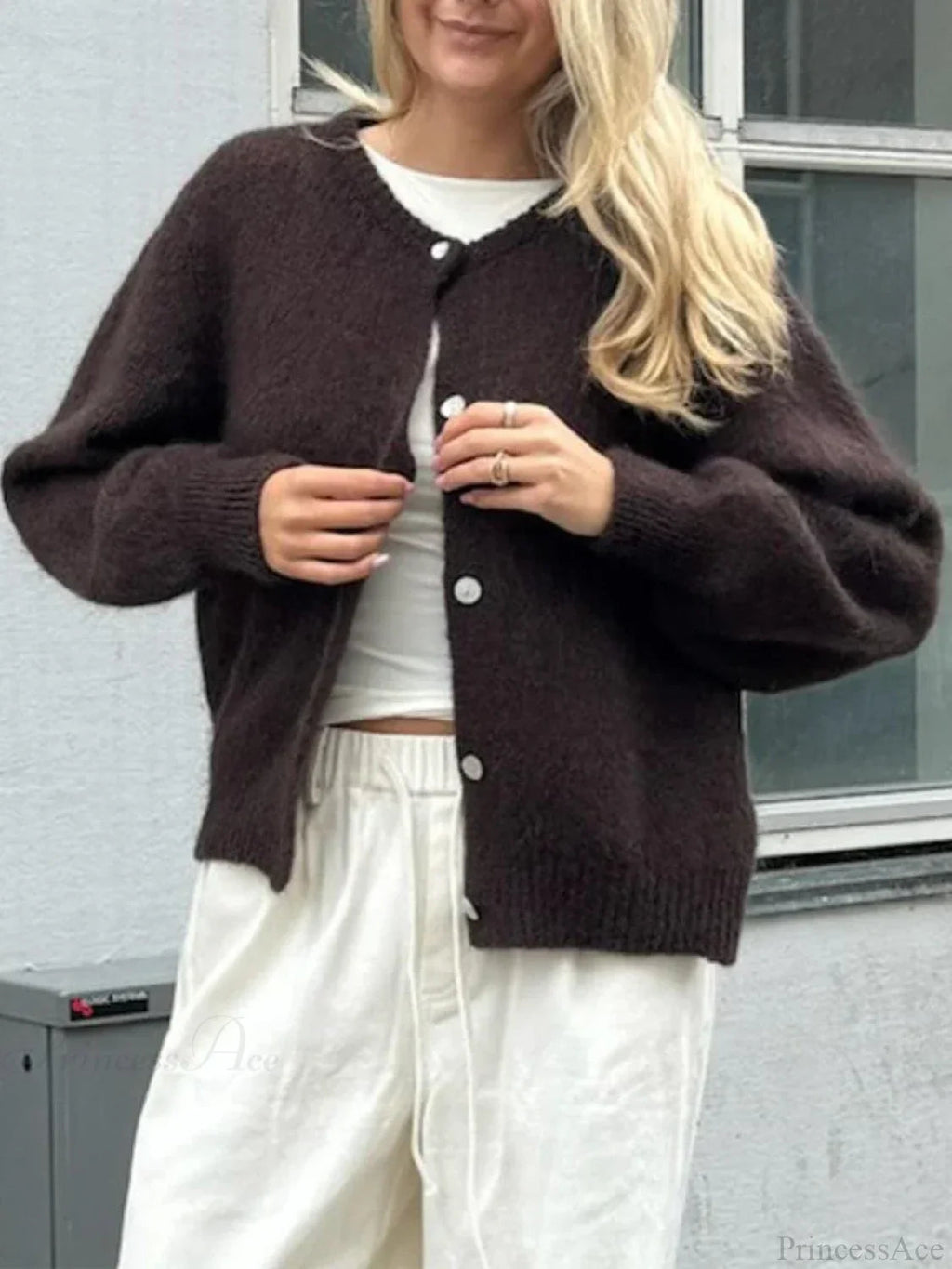 Fuzzy Button-down Long Sleeve Knit Cardigan
