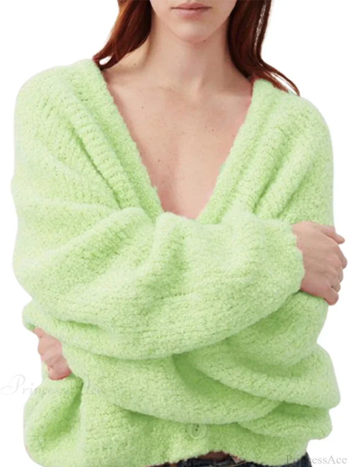 Fuzzy V-neck Button-front Cardigan