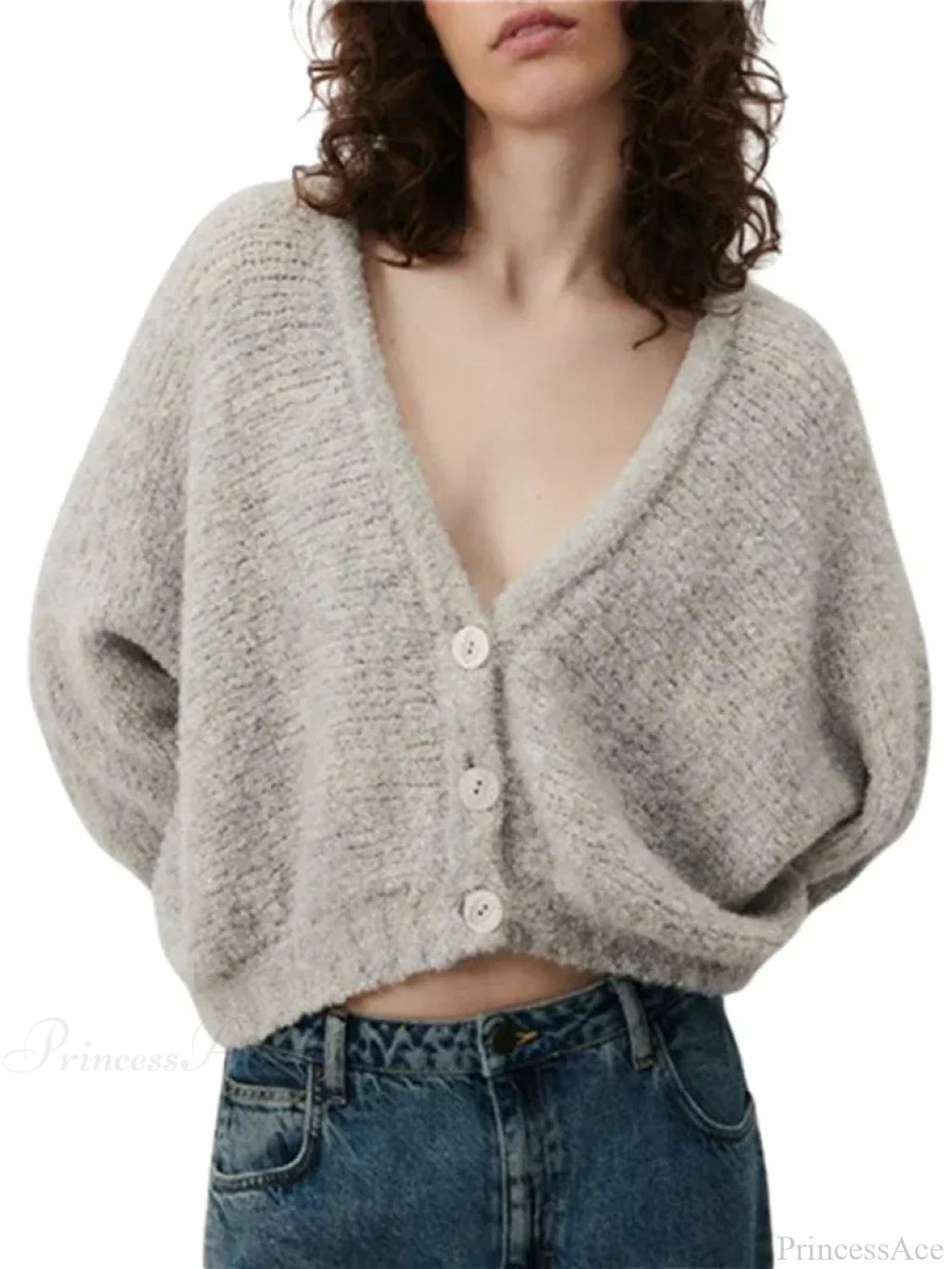 Fuzzy V-neck Button-front Cardigan