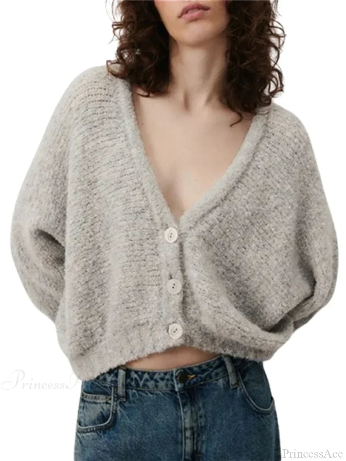 Fuzzy V-neck Button-front Cardigan