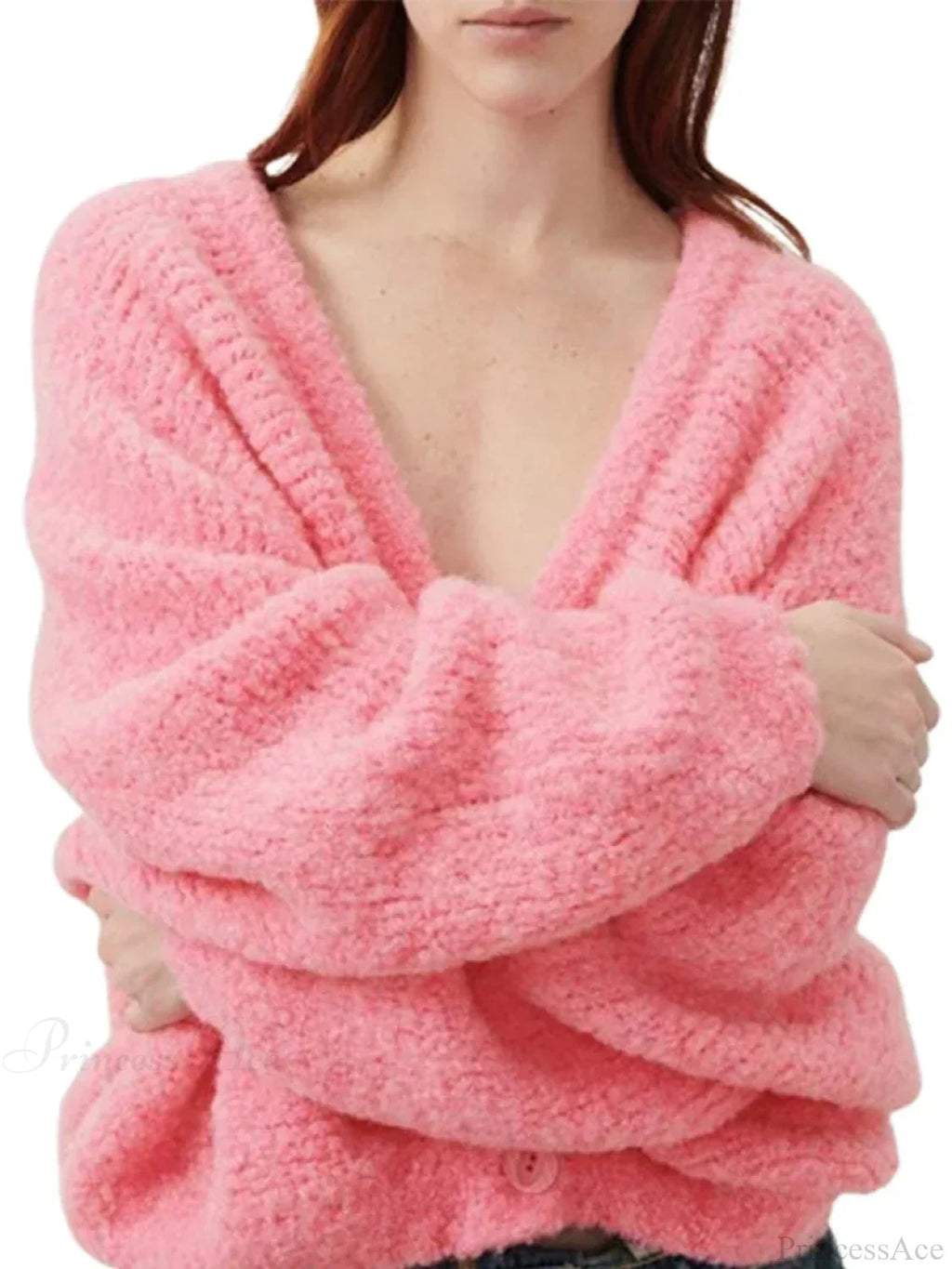 Fuzzy V-neck Button-front Cardigan