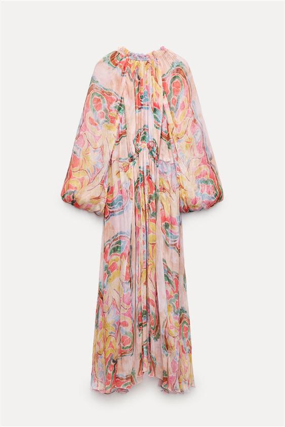 Grace Printed Balloon Sleeve Midi Dress