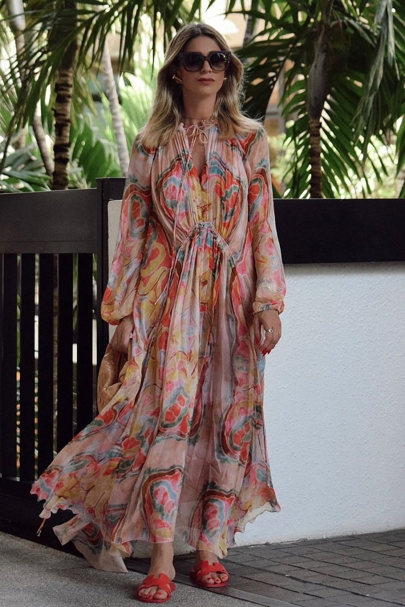 Grace Printed Balloon Sleeve Midi Dress