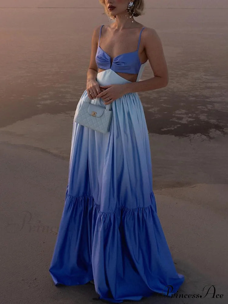 Gradient Color Print Cutout Graceful Waist Tiered Maxi Dress