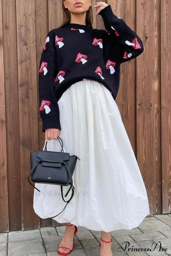 Graphic Mushroom Pullover Sweater