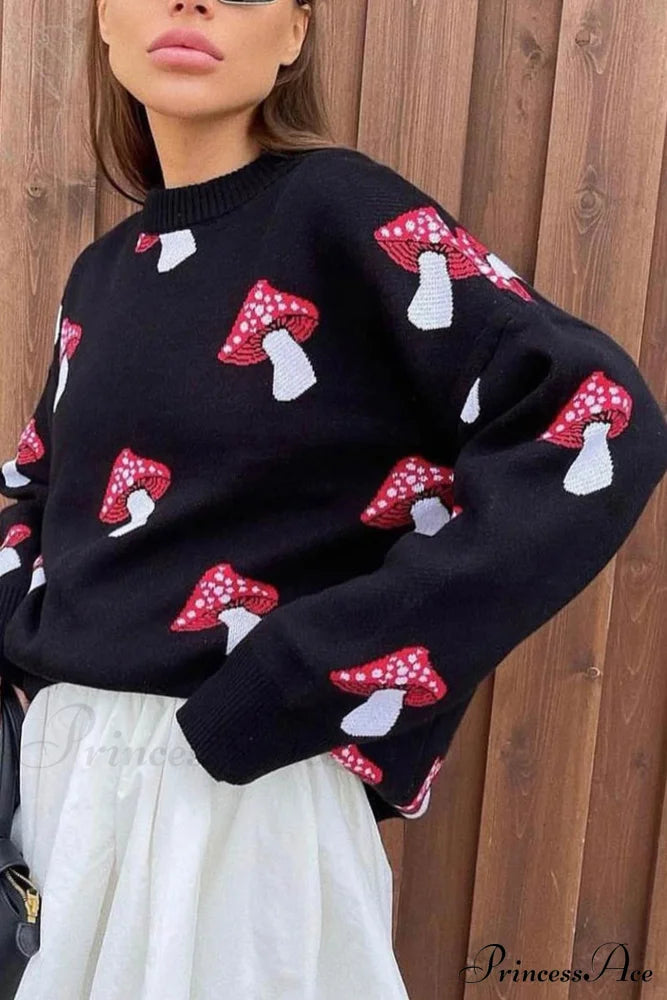 Graphic Mushroom Pullover Sweater
