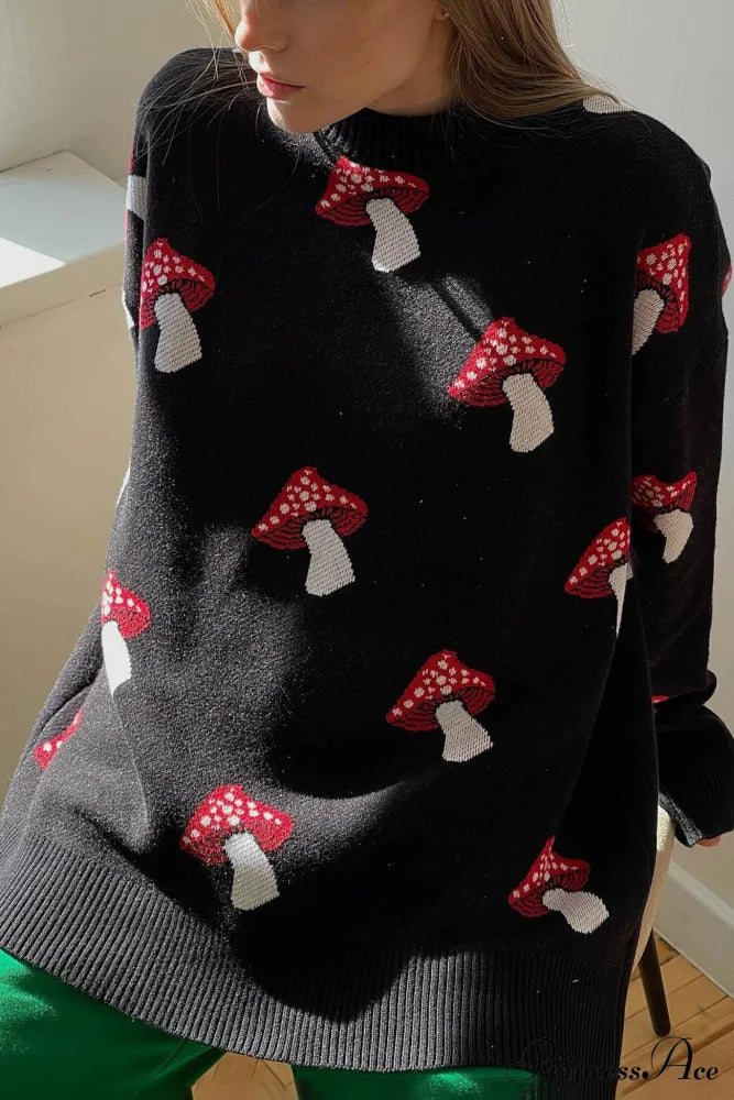 Graphic Mushroom Pullover Sweater
