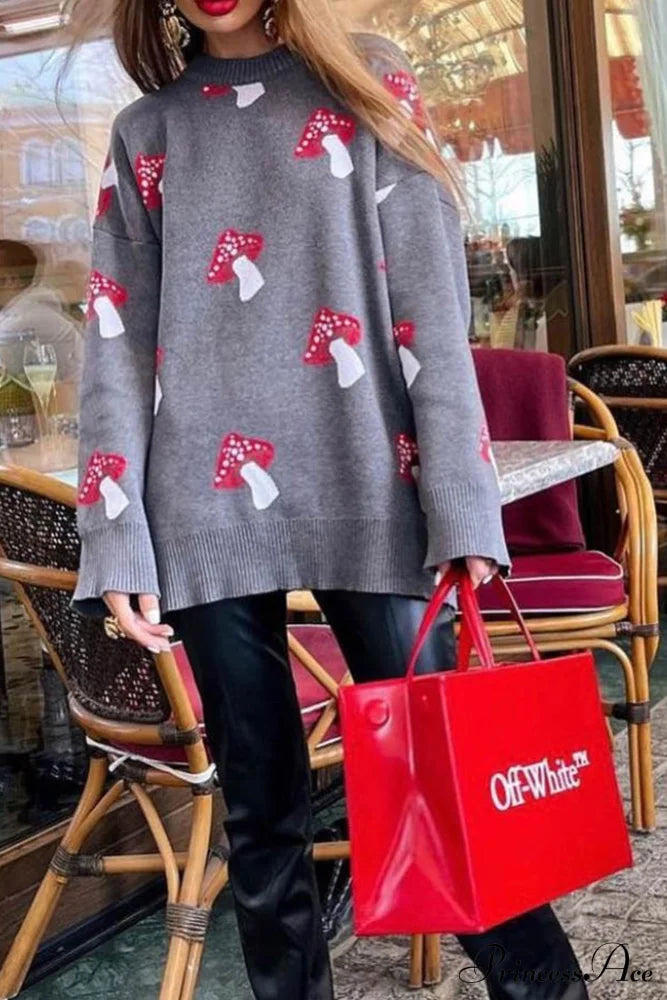 Graphic Mushroom Pullover Sweater