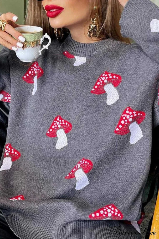 Graphic Mushroom Pullover Sweater