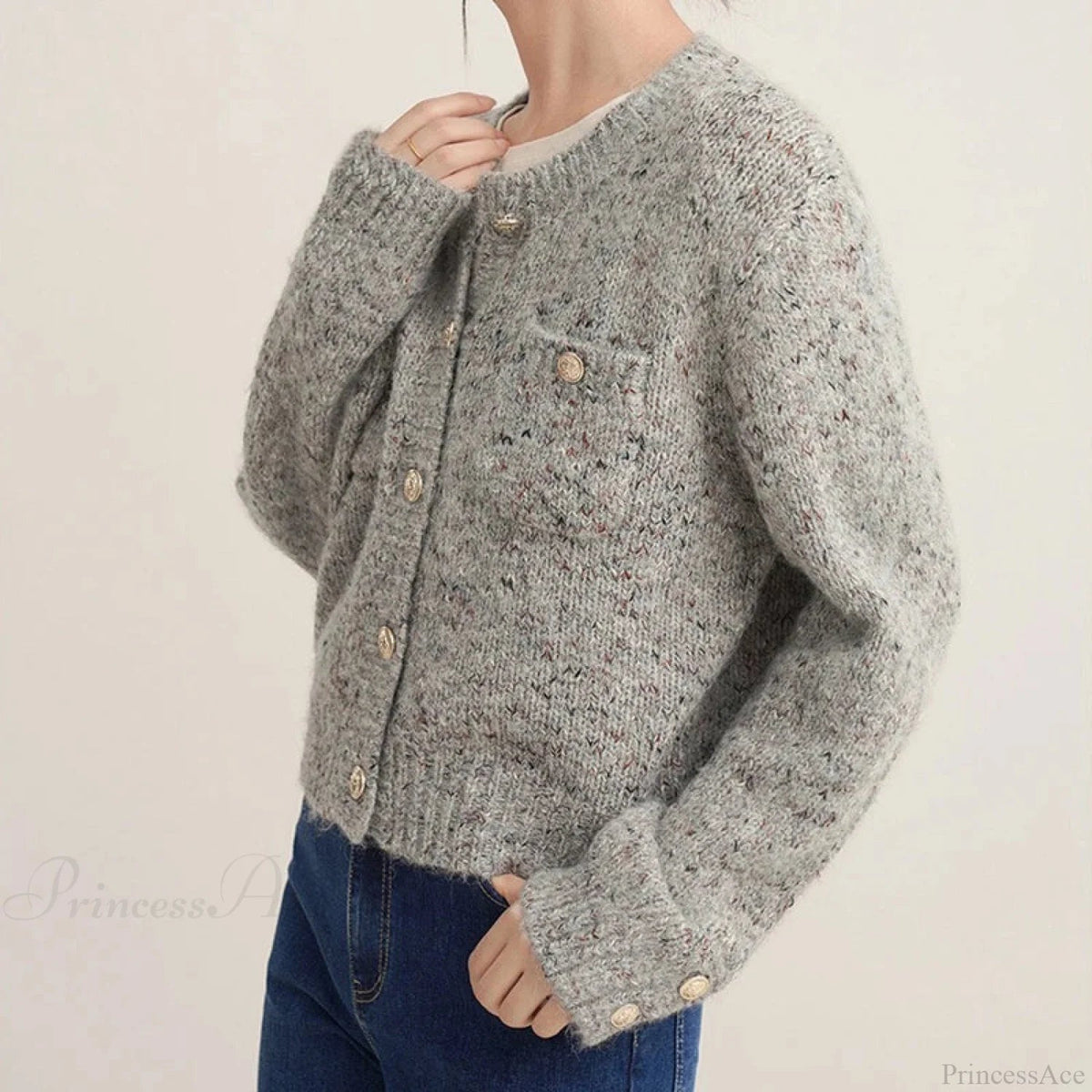 Gray O-neck Button Cardigan