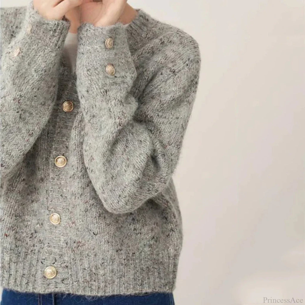 Gray O-neck Button Cardigan