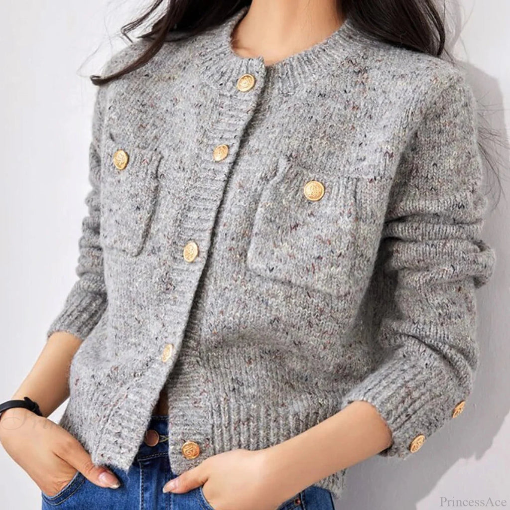 Gray O-neck Button Cardigan