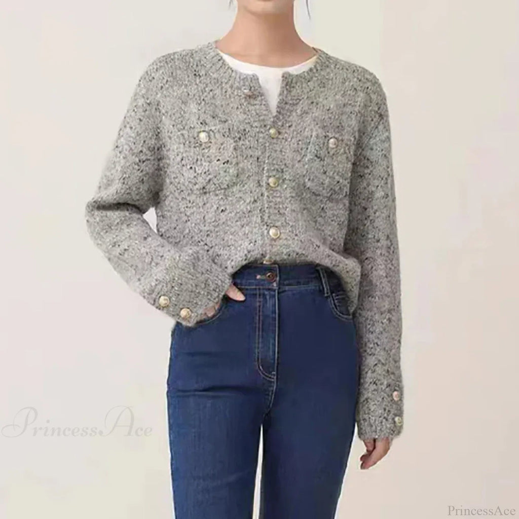 Gray O-neck Button Cardigan