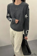 Gray Pattern Slim-fit Loose Pullover Sweater