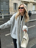 Grey Scarf Collar Loose Cashmere Cardigan