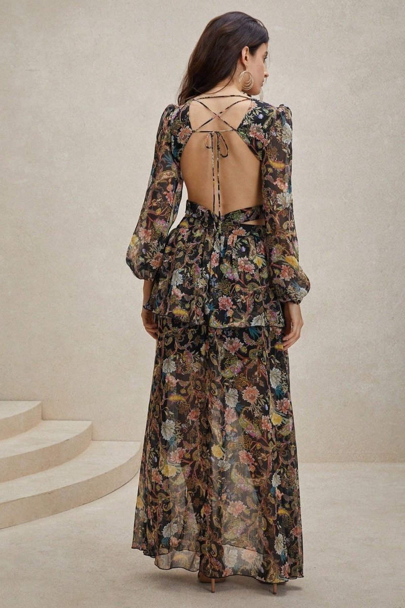 Griselda Printed Cut-out Chiffon Maxi Dress