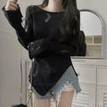 Grunge Hollow Out Knitted Sweater Slim Thin Pullover Knit Top