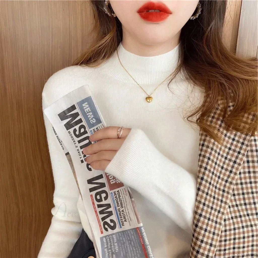 Half High Collar Crochet Y2k Sweater