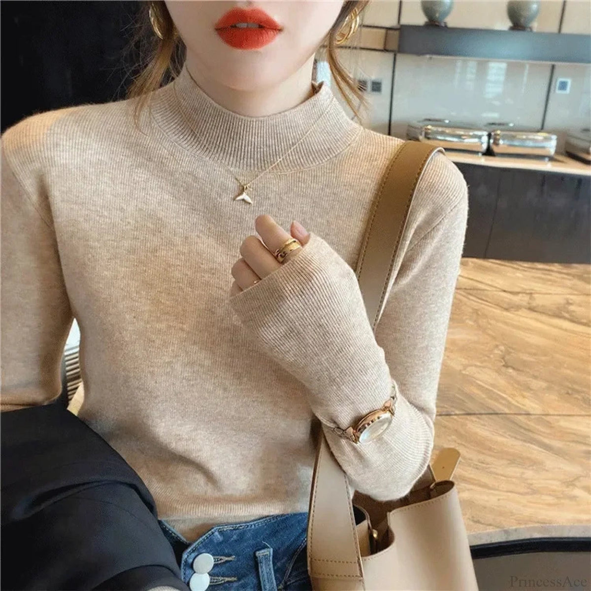 Half High Collar Crochet Y2k Sweater