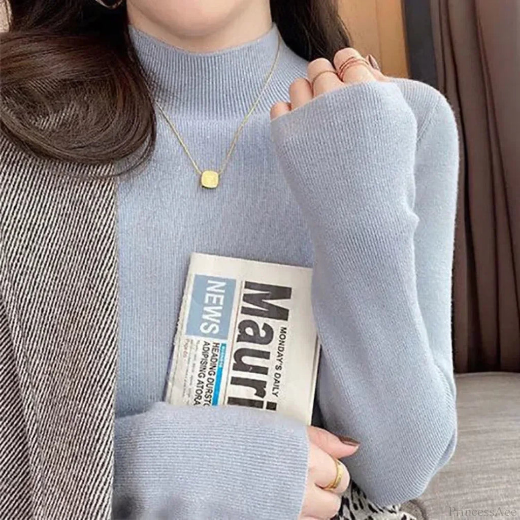 Half High Collar Crochet Y2k Sweater