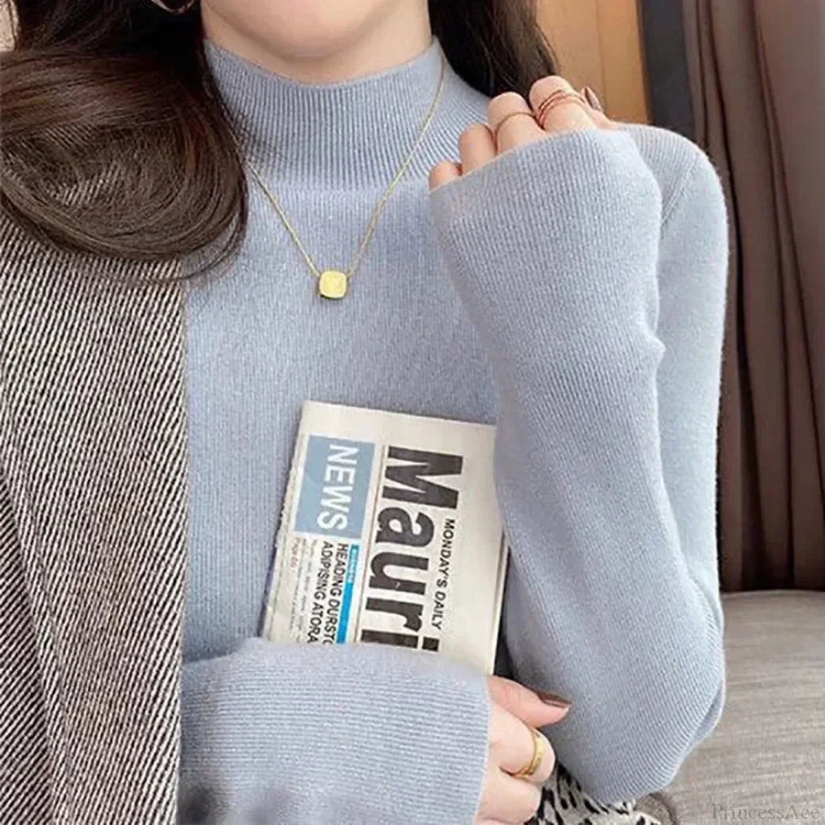 Half High Collar Crochet Y2k Sweater