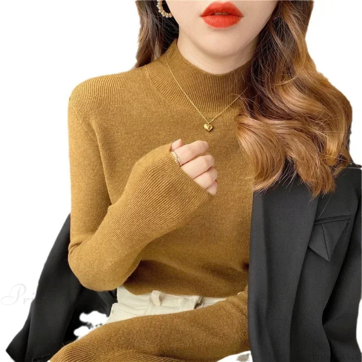 Half High Collar Crochet Y2k Sweater