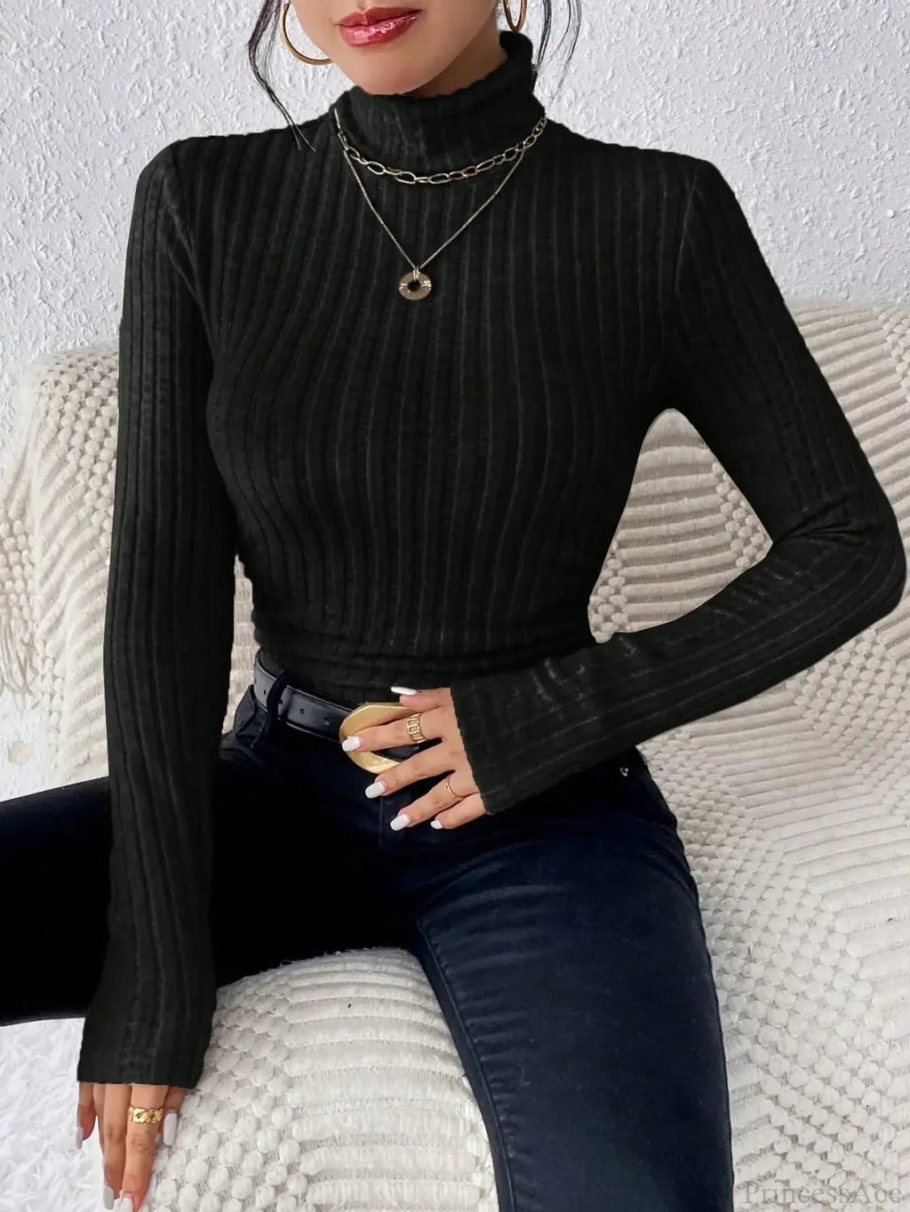 Half Turtleneck Sweater Slim Long Sleeve Knit Top