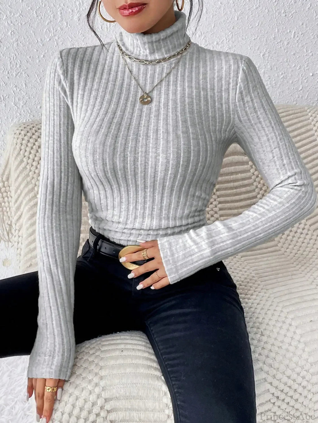 Half Turtleneck Sweater Slim Long Sleeve Knit Top