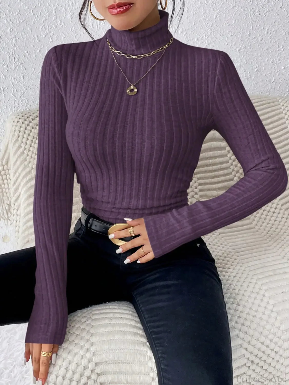 Half Turtleneck Sweater Slim Long Sleeve Knit Top