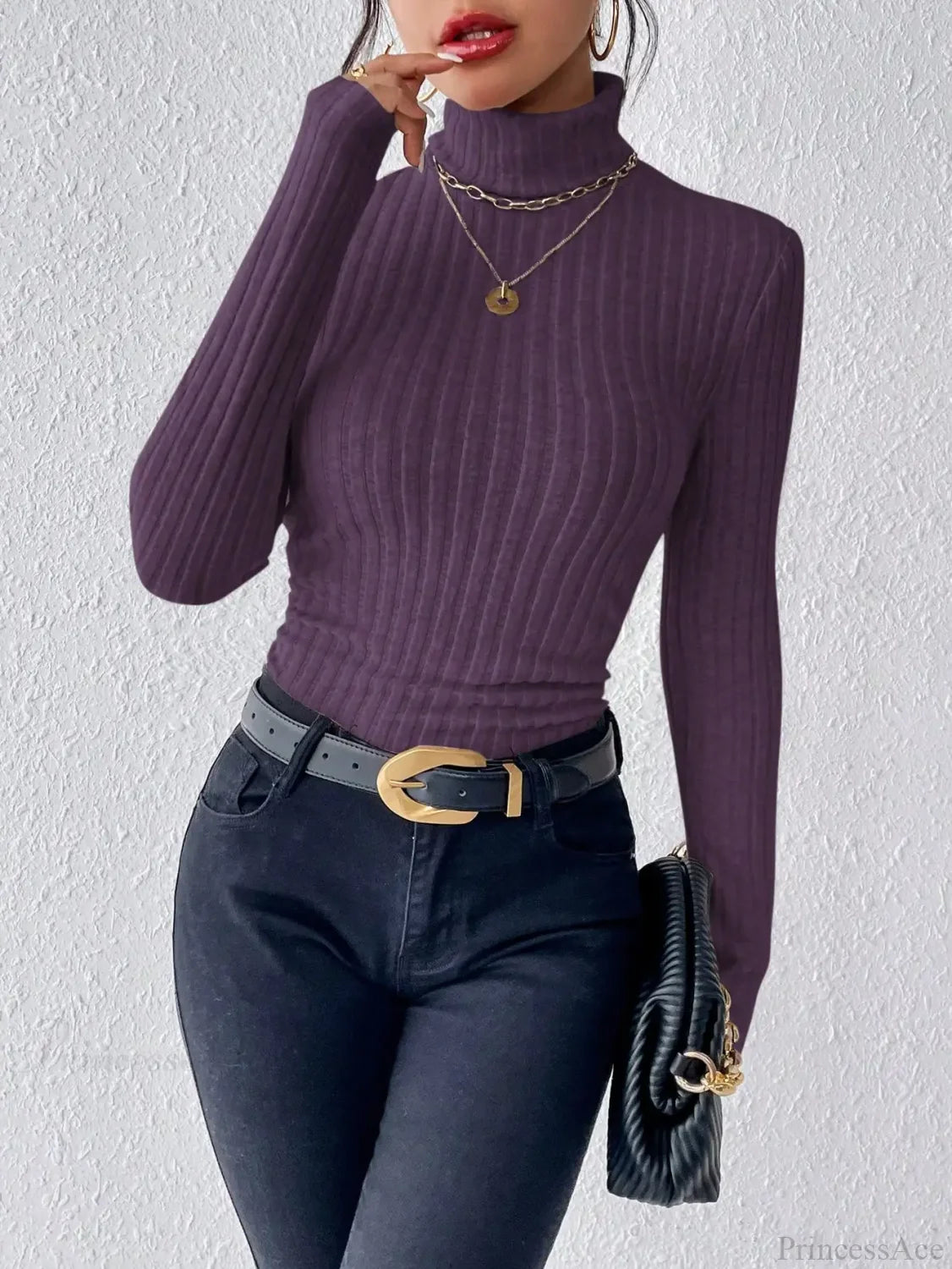 Half Turtleneck Sweater Slim Long Sleeve Knit Top