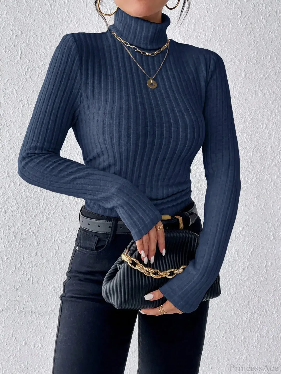 Half Turtleneck Sweater Slim Long Sleeve Knit Top