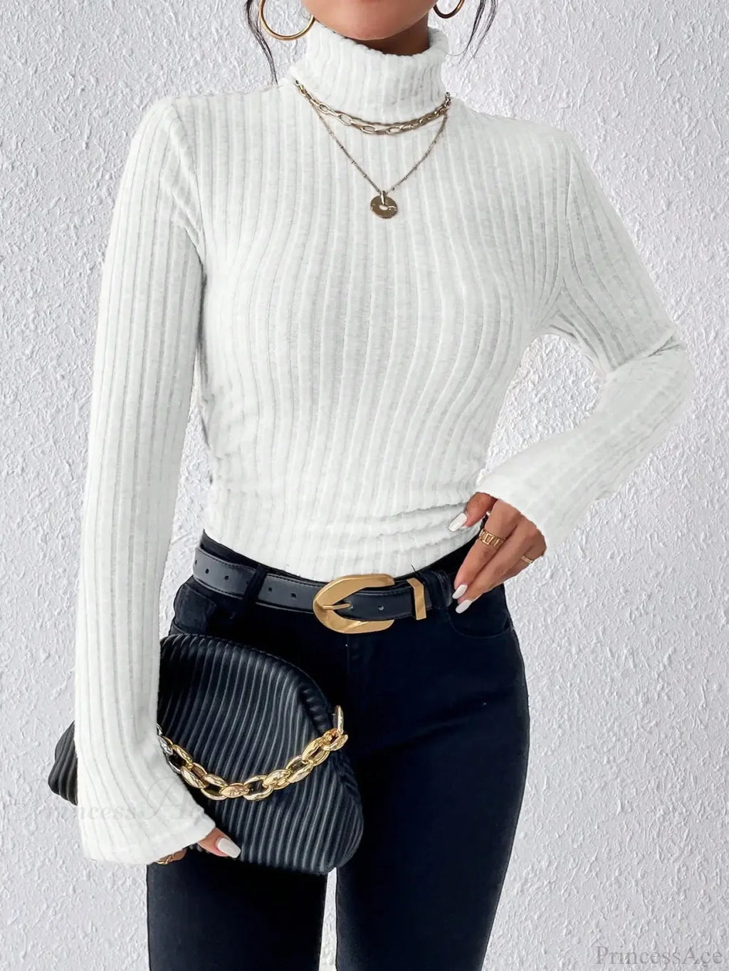 Half Turtleneck Sweater Slim Long Sleeve Knit Top
