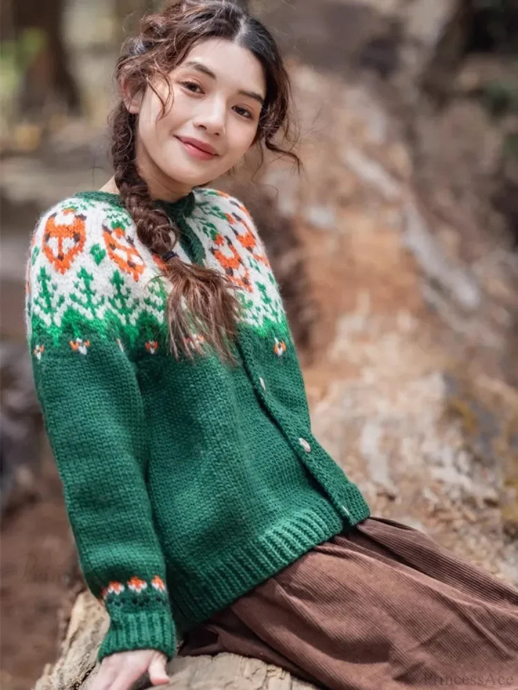Handmade Thick Warm Fair Isle Nordic Green Cardigans Christmas Sweater