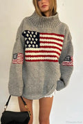 Harajuku Retro Us Flag High Neck Sweater