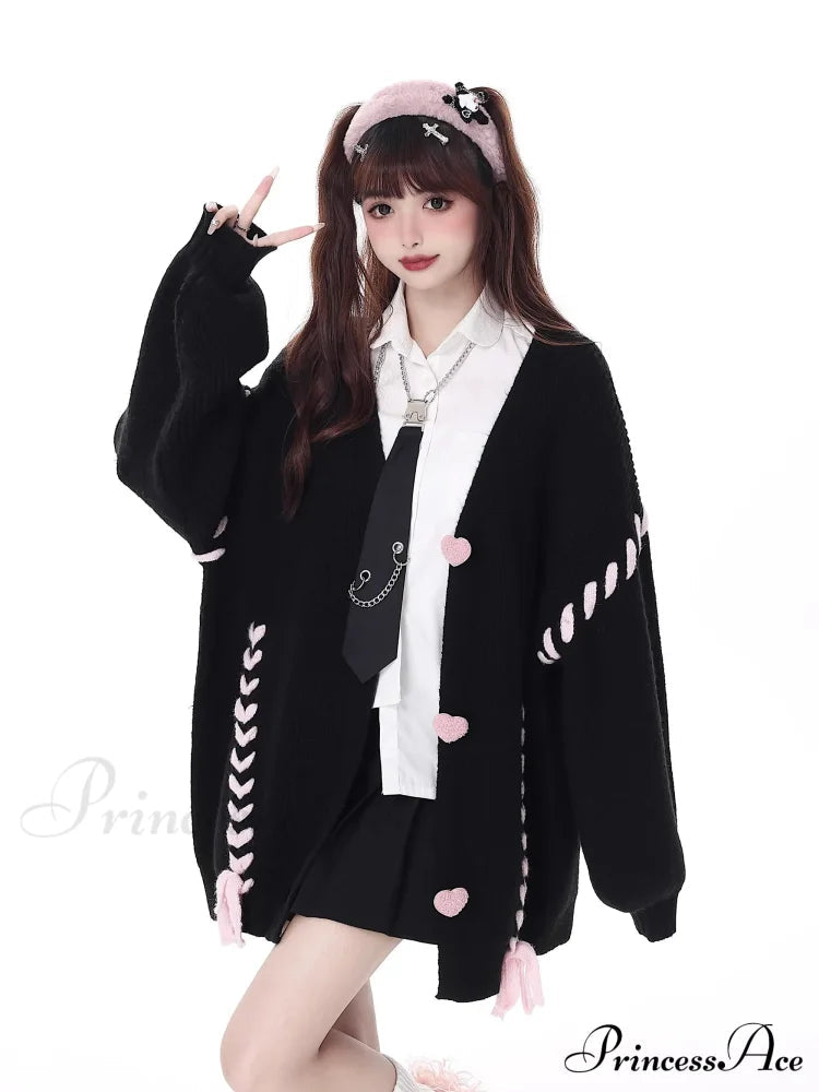 Heart Buttons Ribbion Charming Lace Up Cardigan
