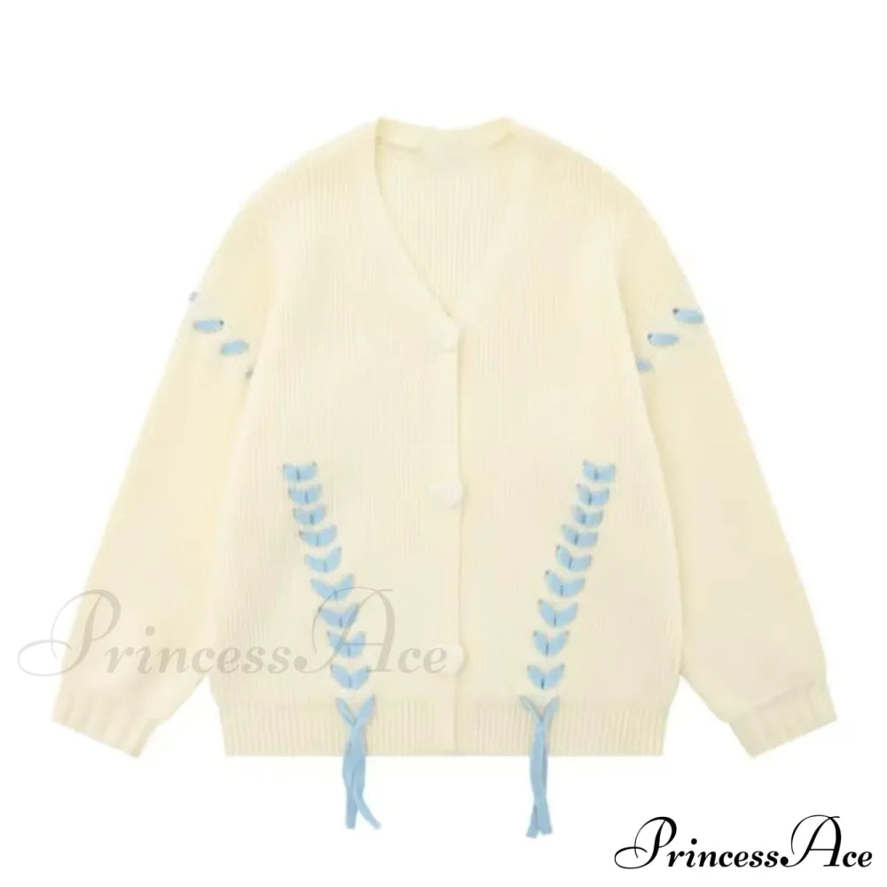 Heart Buttons Ribbion Charming Lace Up Cardigan